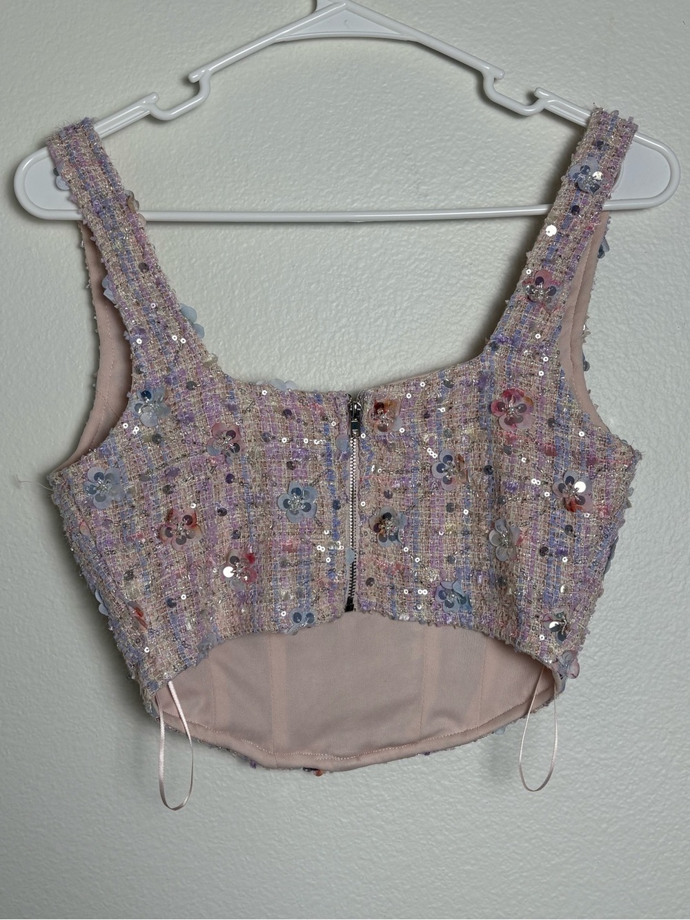 Altar'd State Ella Floral Sequin Tweed Corset in Pastel Pink-multi Size XS - Picture 4 of 9